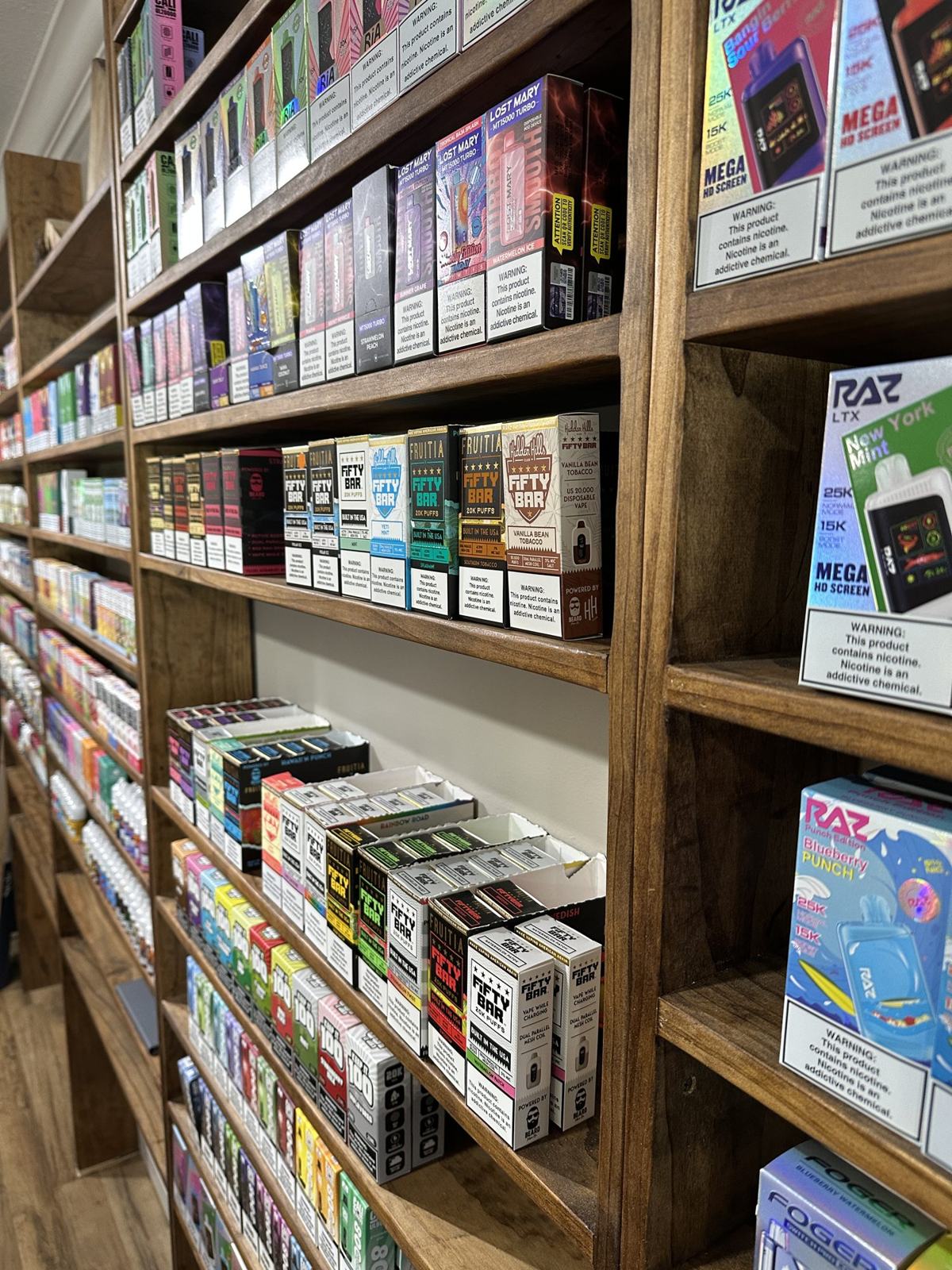 Shelves of disposable vapes